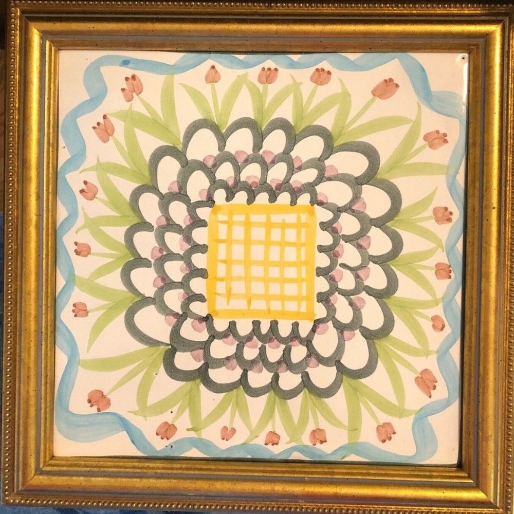1980Mackenzie-Childs King Ferry ceramic Tile Trivet custom framed, wall hanging